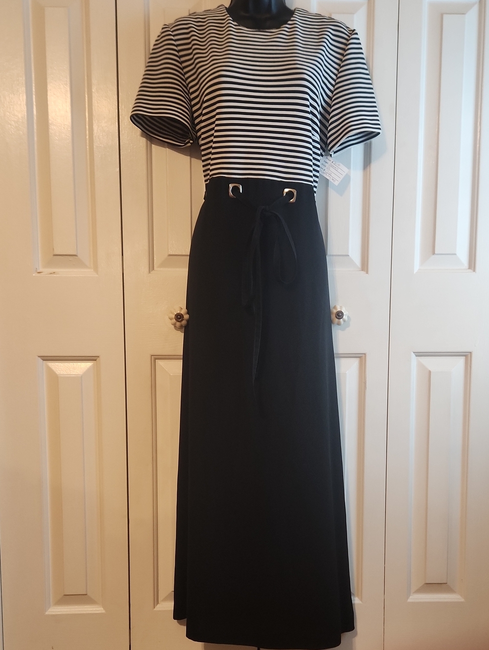 Black Dress Striped Top Waist Tie - Women Size 12 - Positive Attitude